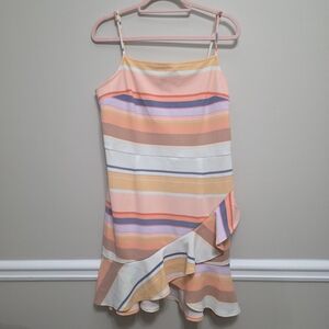 Bar III Striped Ruffle Sleeveless Dress Ladies Size Large Orange